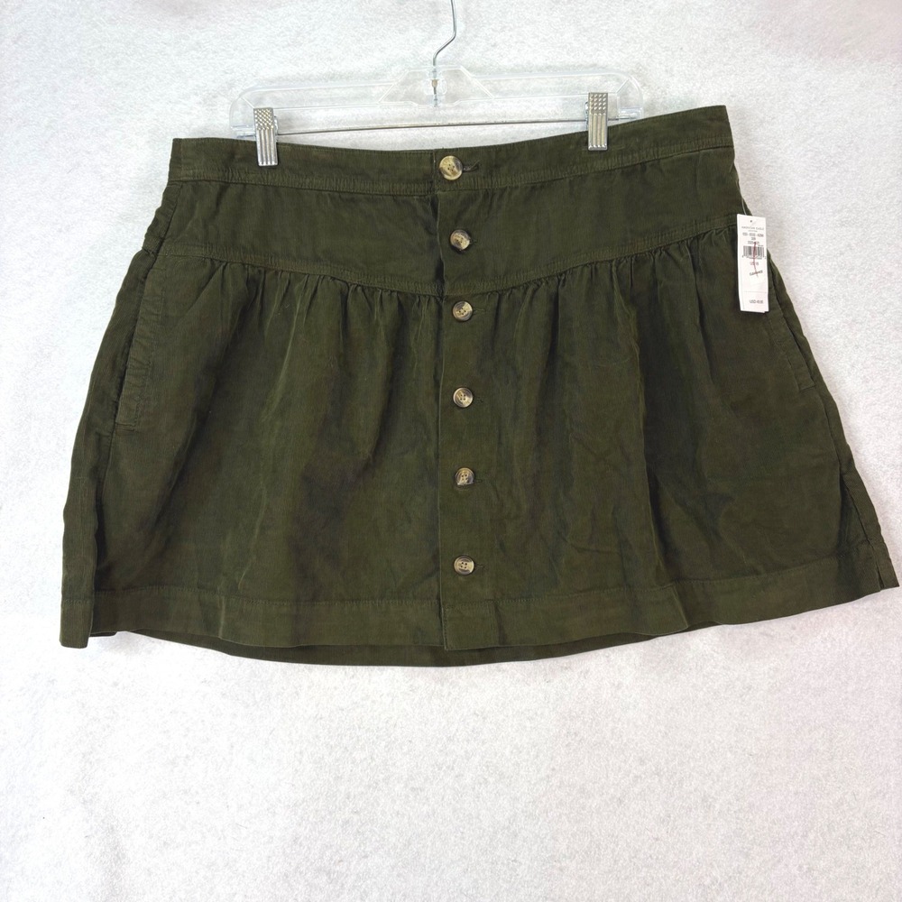 American Eagle Button Front Olive Green Corduroy Skirt Women 18 Dark Academia